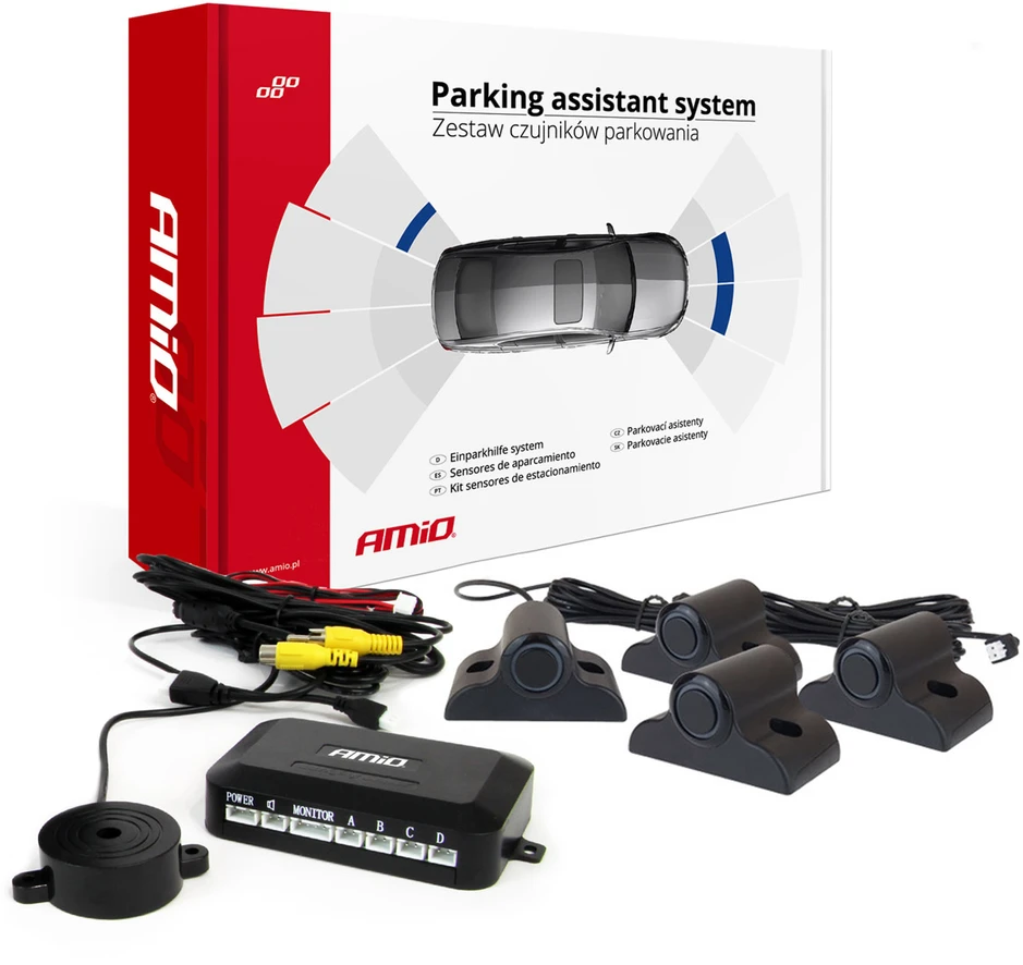 Parkavimo jutiklių rinkinys, skirtas kamerai ir LCD ekranui, sunkvežimiams 19 mm, juodas AMIO-04073