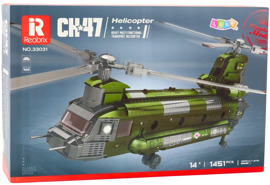 Lean Toys Transporto sraigtasparnis CH-47 Chinook 1451 detalės
