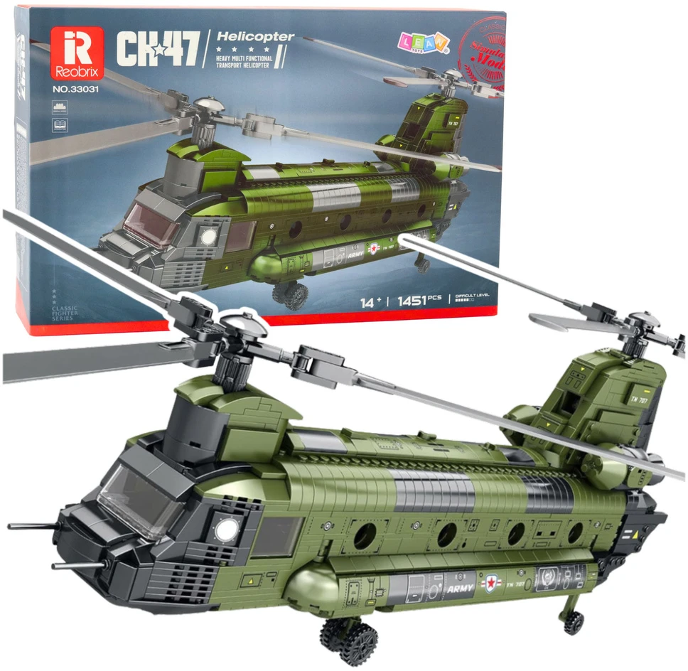 Lean Toys Transporto sraigtasparnis CH-47 Chinook 1451 detalės