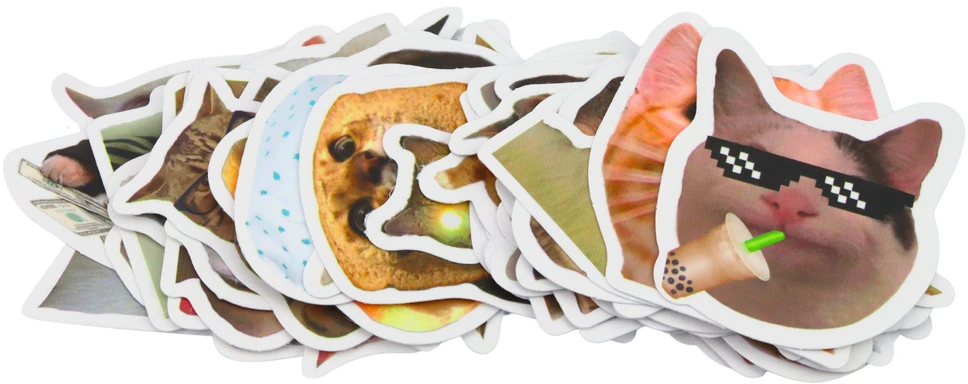 Lean Katės memų lipdukų rinkinys 50 vnt., 7–8 cm