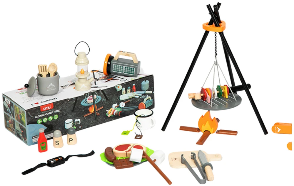 Lean Toys Medinis vaikiškas stovyklavimo rinkinys su 45 priedais
