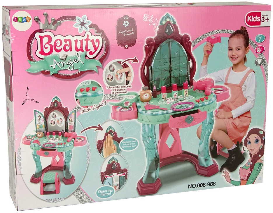 Lean toys kosmetinis staliukas su veidrodžiu ir šviesomis