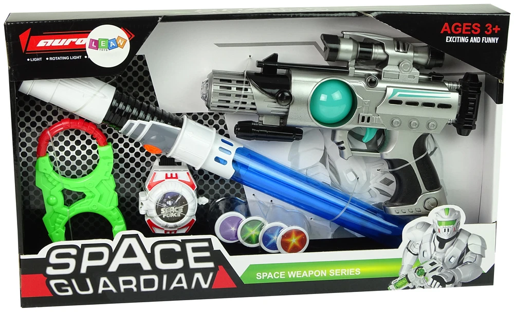 Lean Toys Kosminio Kario Rinkinys su Lazeriniu Pistoletu ir Šviesos Kardu