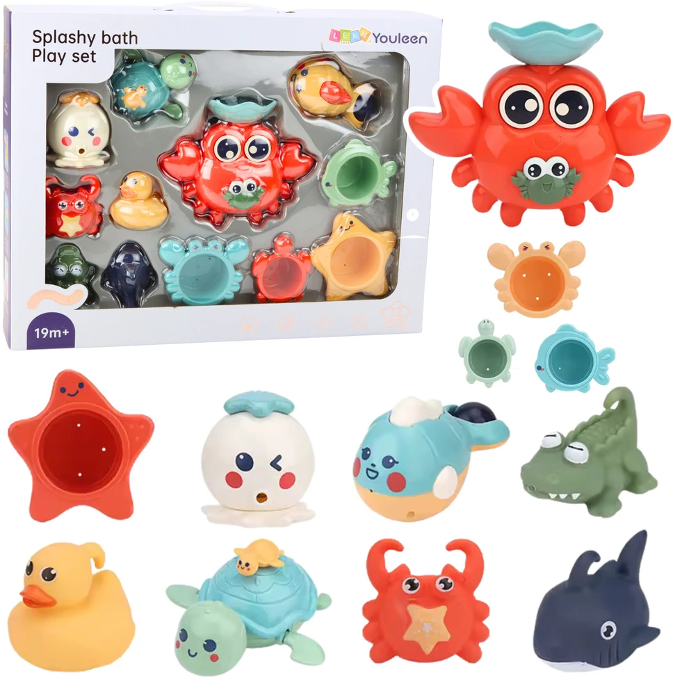 Lean Toys Vonios žaislų rinkinys su krabu ir jūros gyvūnais, 13 vnt.
