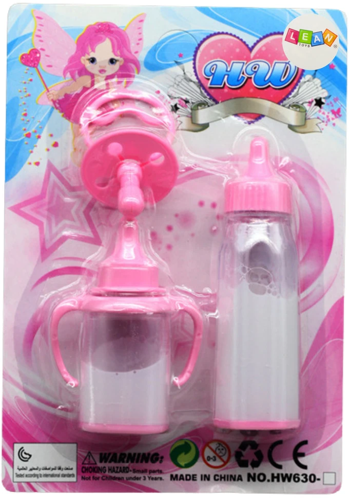 Lean Toys Lėlių buteliukų ir žinduko rinkinys - dingstanti pieno imitacija