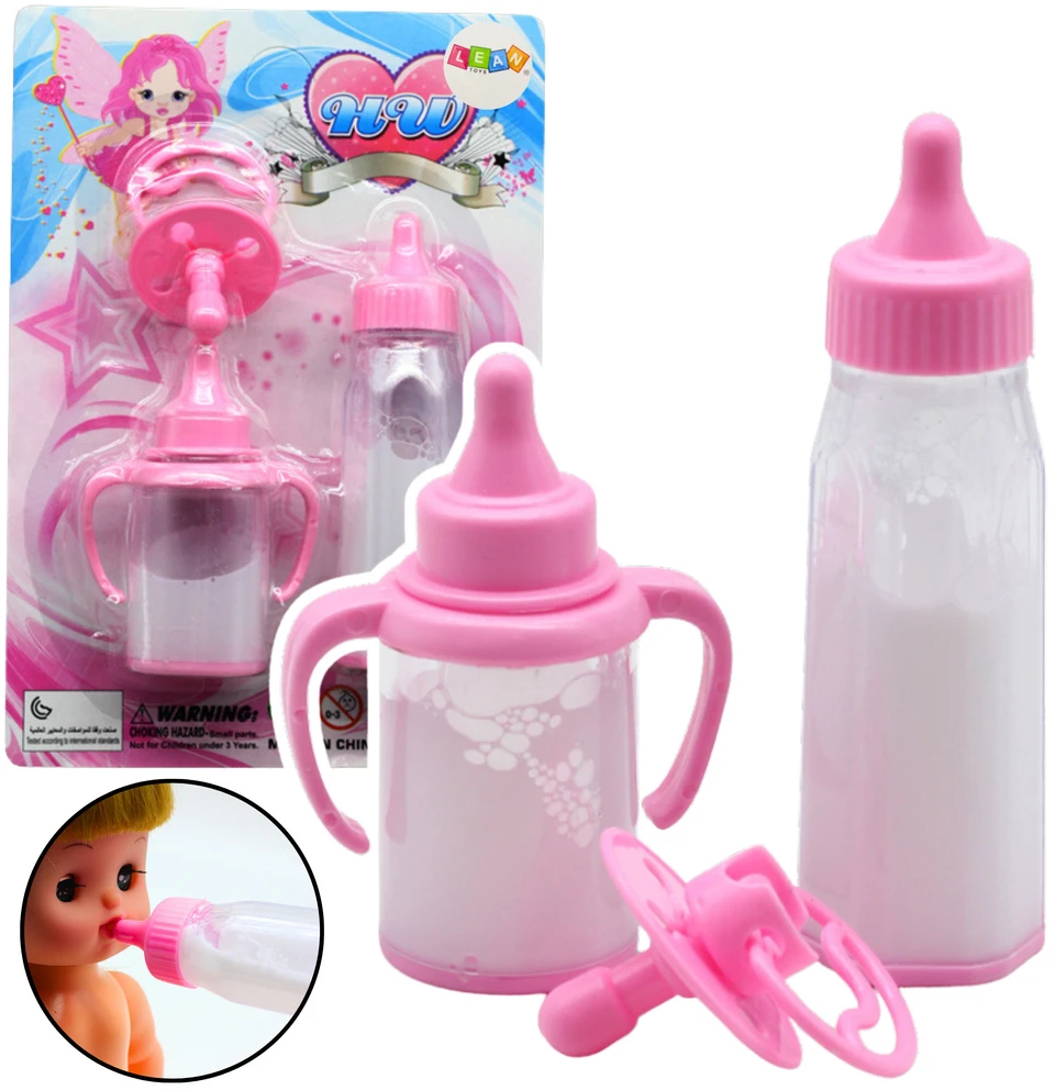 Lean Toys Lėlių buteliukų ir žinduko rinkinys - dingstanti pieno imitacija