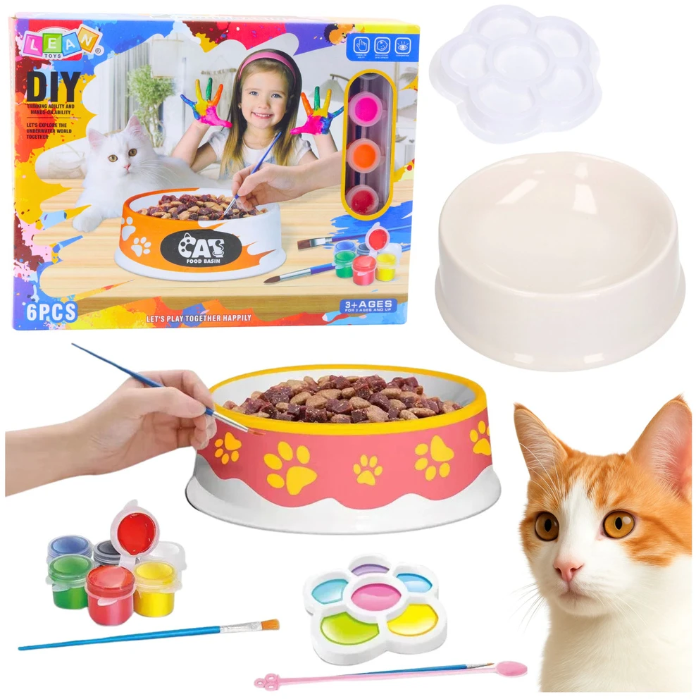 Lean Toys Vaikiškas dažymo rinkinys katės dubeniui 13.5 cm, 6 dalys