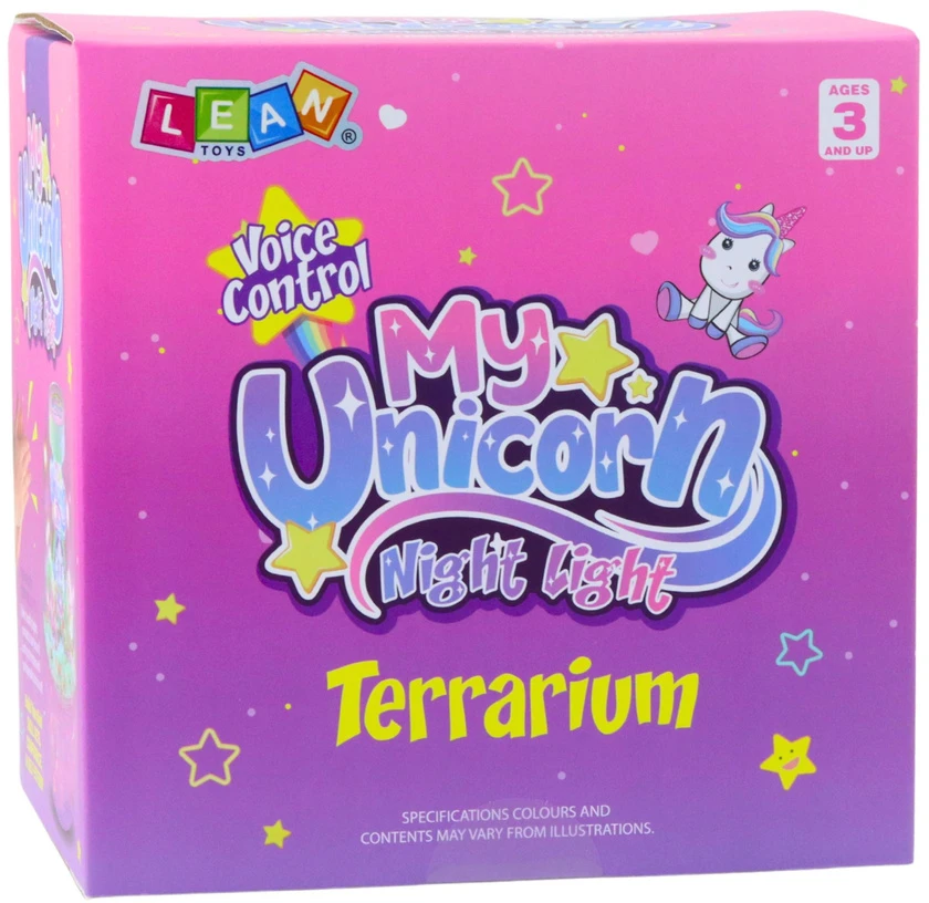 Lean Toys Vaikiška naktinė lempa - vienaragio terariumas su balsu valdymu