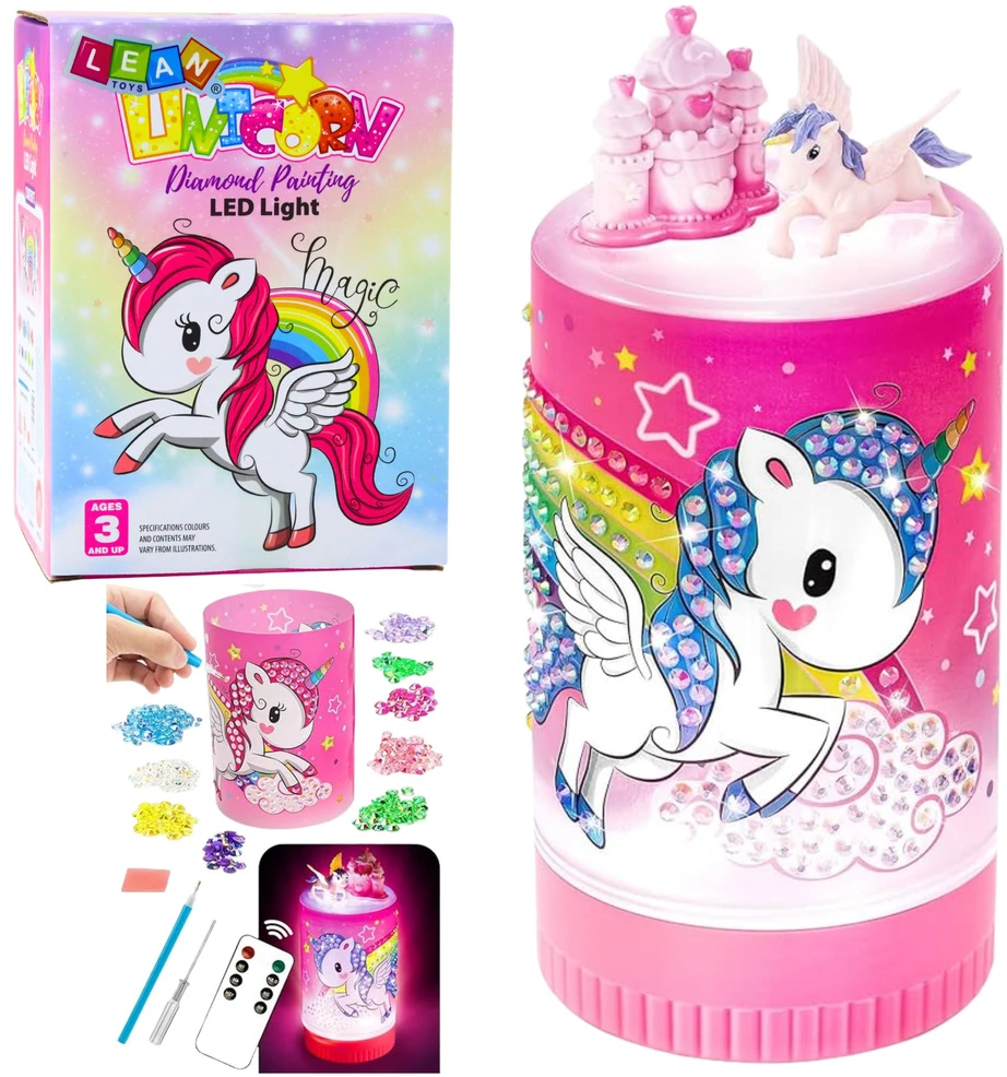 Lean Toys Creative Kūrybinis rinkinys Vienaragis stiklainyje Deimantai Naktinė lempa Nuotolinio valdymo pultas „pasidaryk pats“
