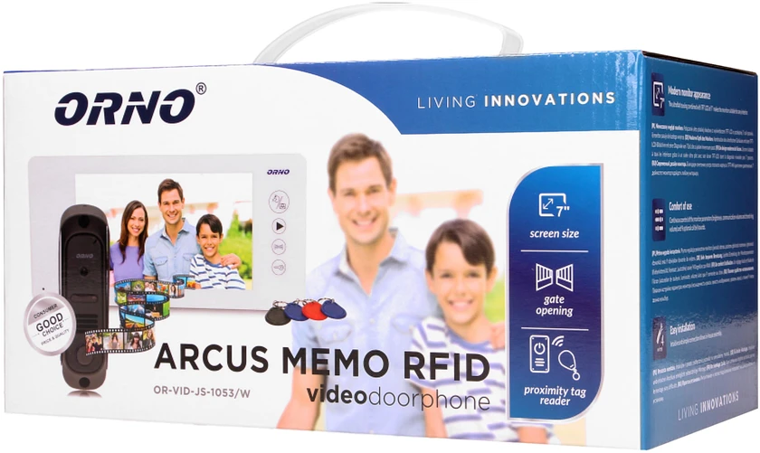 Orno Rinkinys Laisvų rankų vaizdo domofono komplektas, spalvotas, 7 colių LCD, su kiauryme, atmintimi, su artumo pultelio skaitytuvu, baltas, ARCUS RFID
