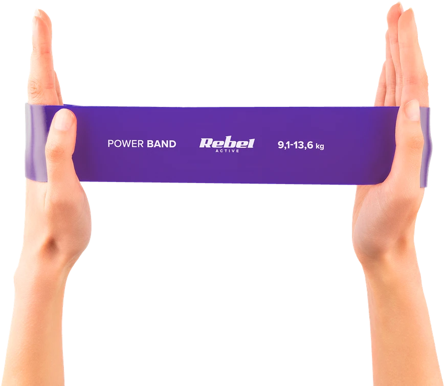 Latekso mankštos juostų rinkinys - Mini Band L, 2.3-18.2kg, 5 juostos, violetinė, REBEL ACTIVE