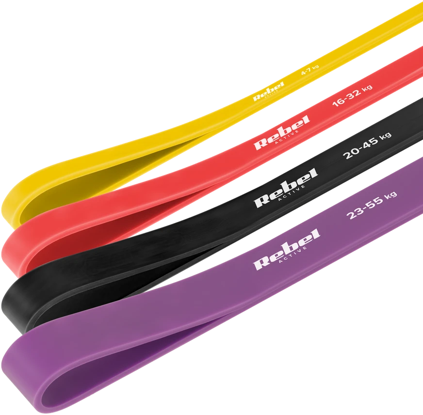 Latekso mankštos juostų rinkinys - Power Band PLs-2, 4-45 kg, 4 juostos, REBEL ACTIVE