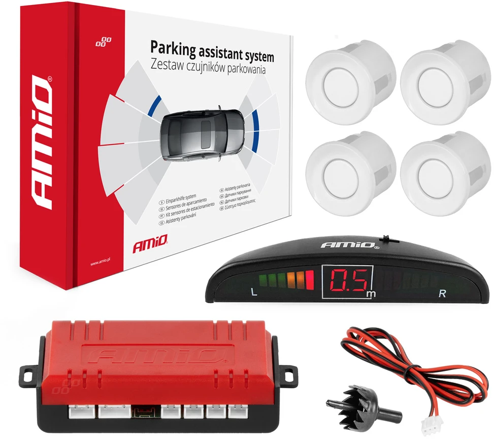 Parkavimo pagalbos sistema LED, 4 balti jutikliai 22 mm AMIO-01566
