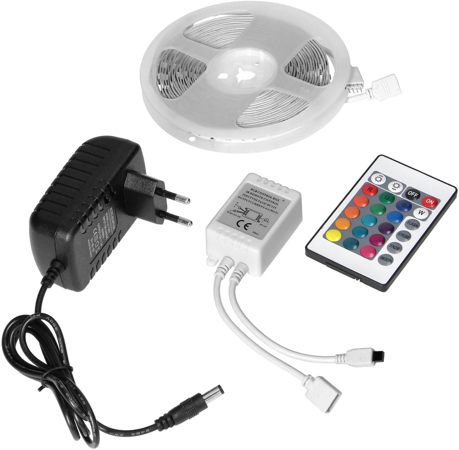Orno Rinkinys LED juostų rinkinys 12V 30L/m 100lm/m 7.2W/m IP20 RGB 3m + RGB valdiklis + 12V maitinimo šaltinis