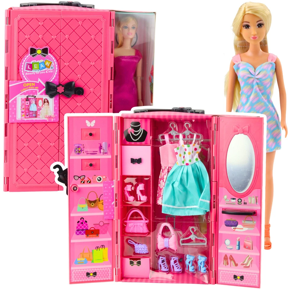 Lean Toys Lėlė su rožine spinta ir aksesuarais, aukštis 30 cm