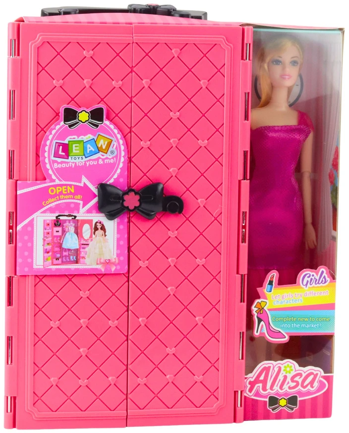 Lean Toys Lėlė su rožine spinta ir aksesuarais, aukštis 30 cm