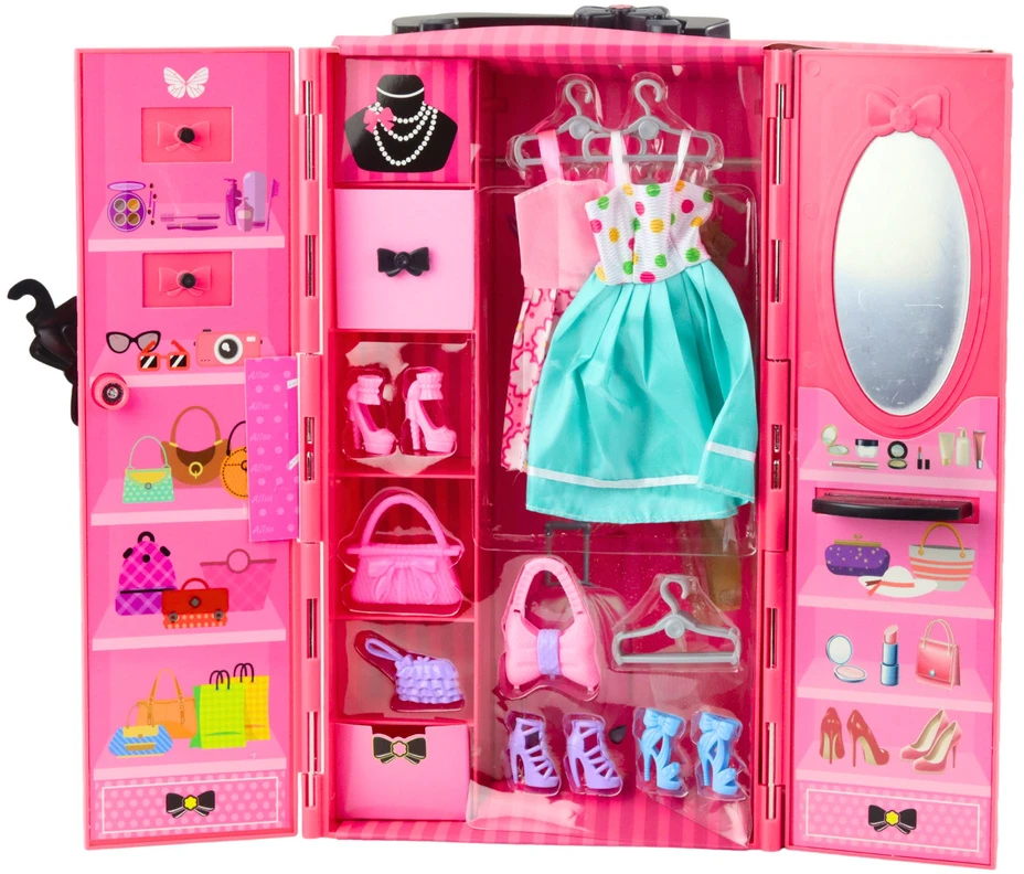 Lean Toys Lėlė su rožine spinta ir aksesuarais, aukštis 30 cm