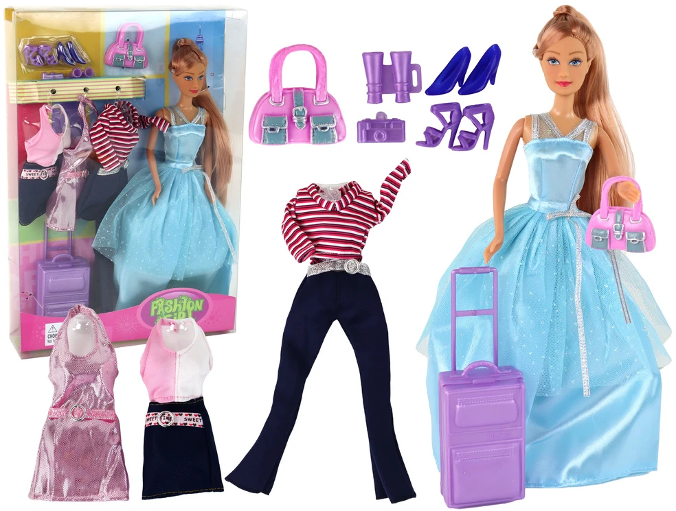 Lean Toys Lėle su žydra suknele ir priedais