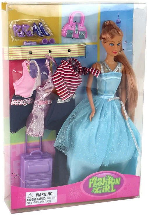 Lean Toys Lėle su žydra suknele ir priedais