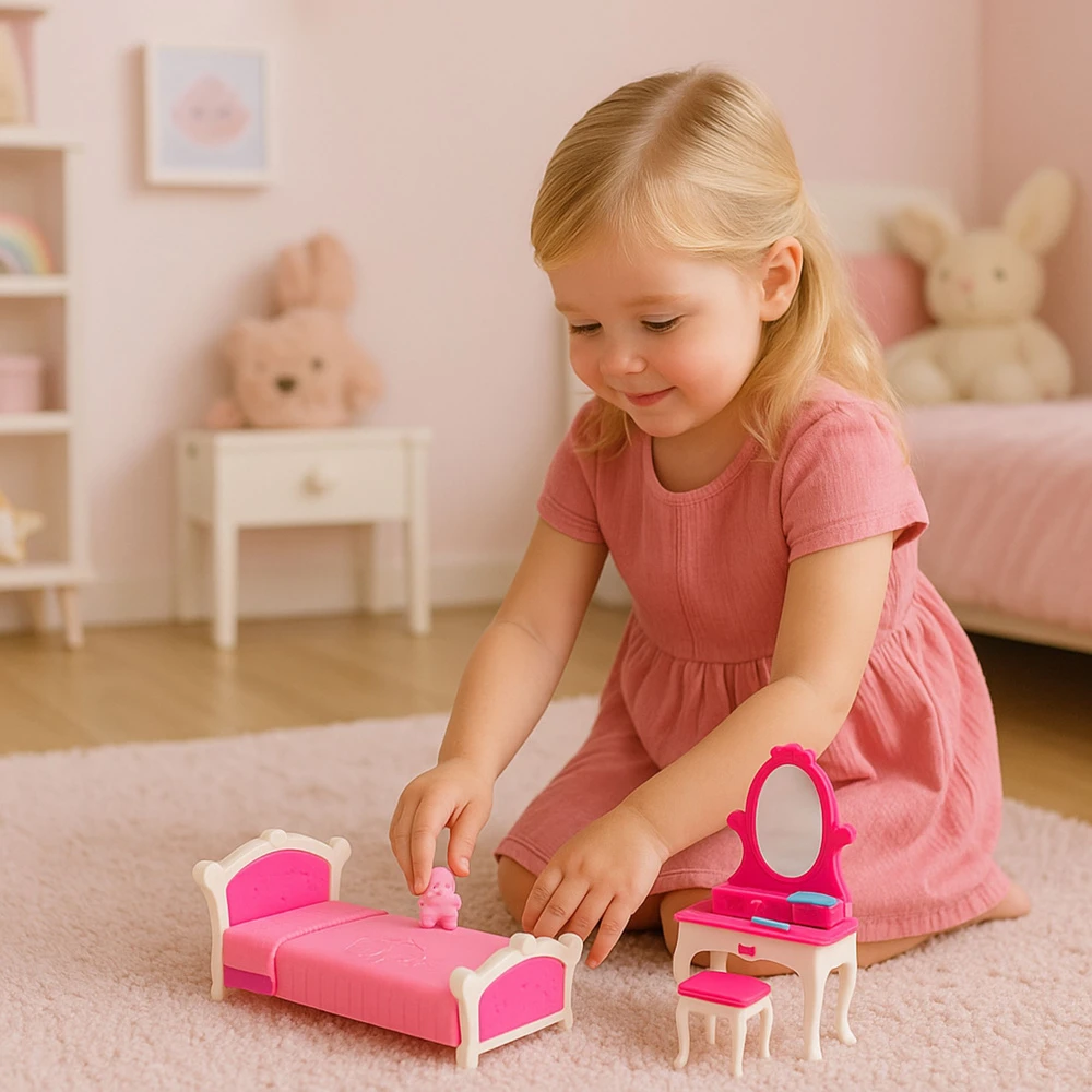 Lean Toys Lėlės miegamojo komplektas su tualetiniu staliuku 29 cm