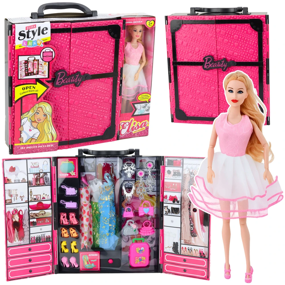 Lean Toys Lėlių spinta su priedais ir didele lėle