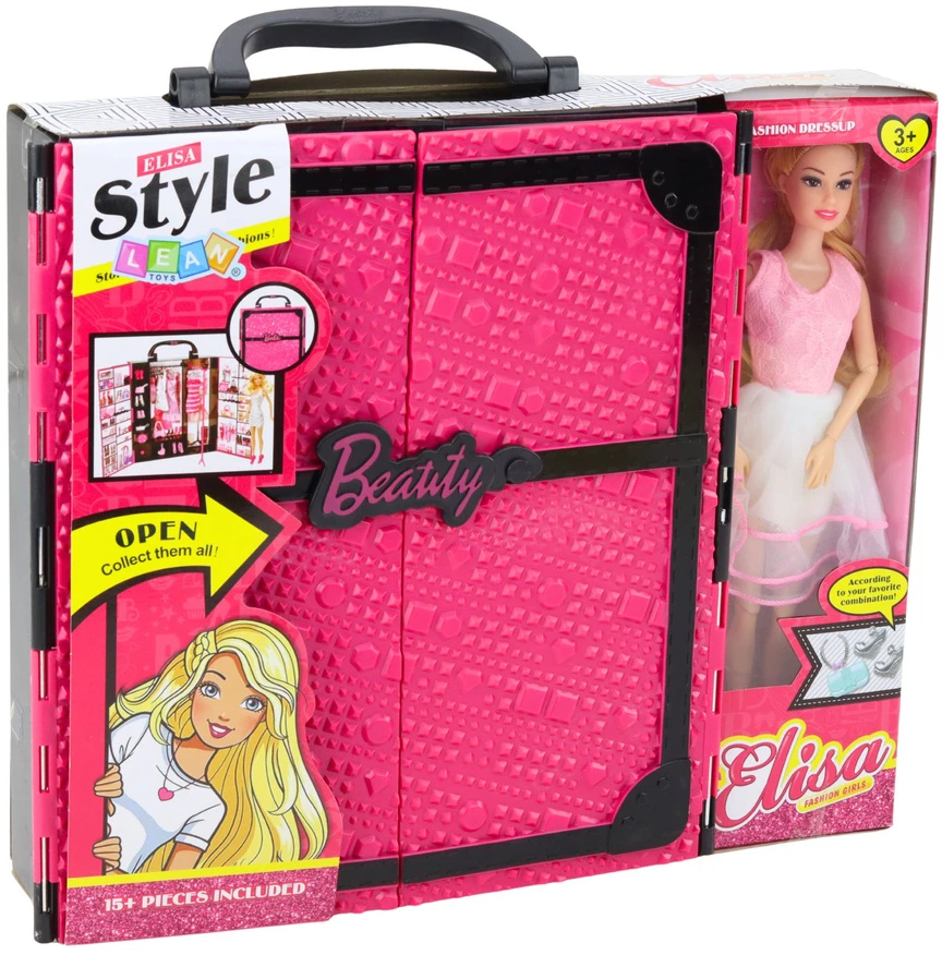 Lean Toys Lėlių spinta su priedais ir didele lėle