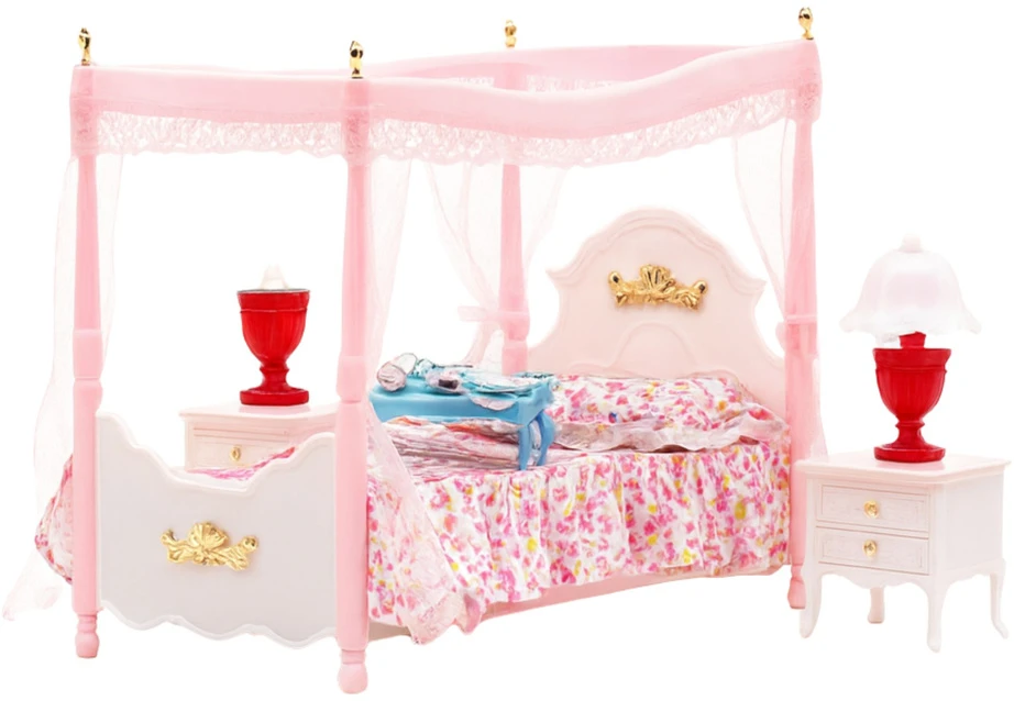 Lean Toys Lėlių miegamojo baldų komplektas su baldakimu