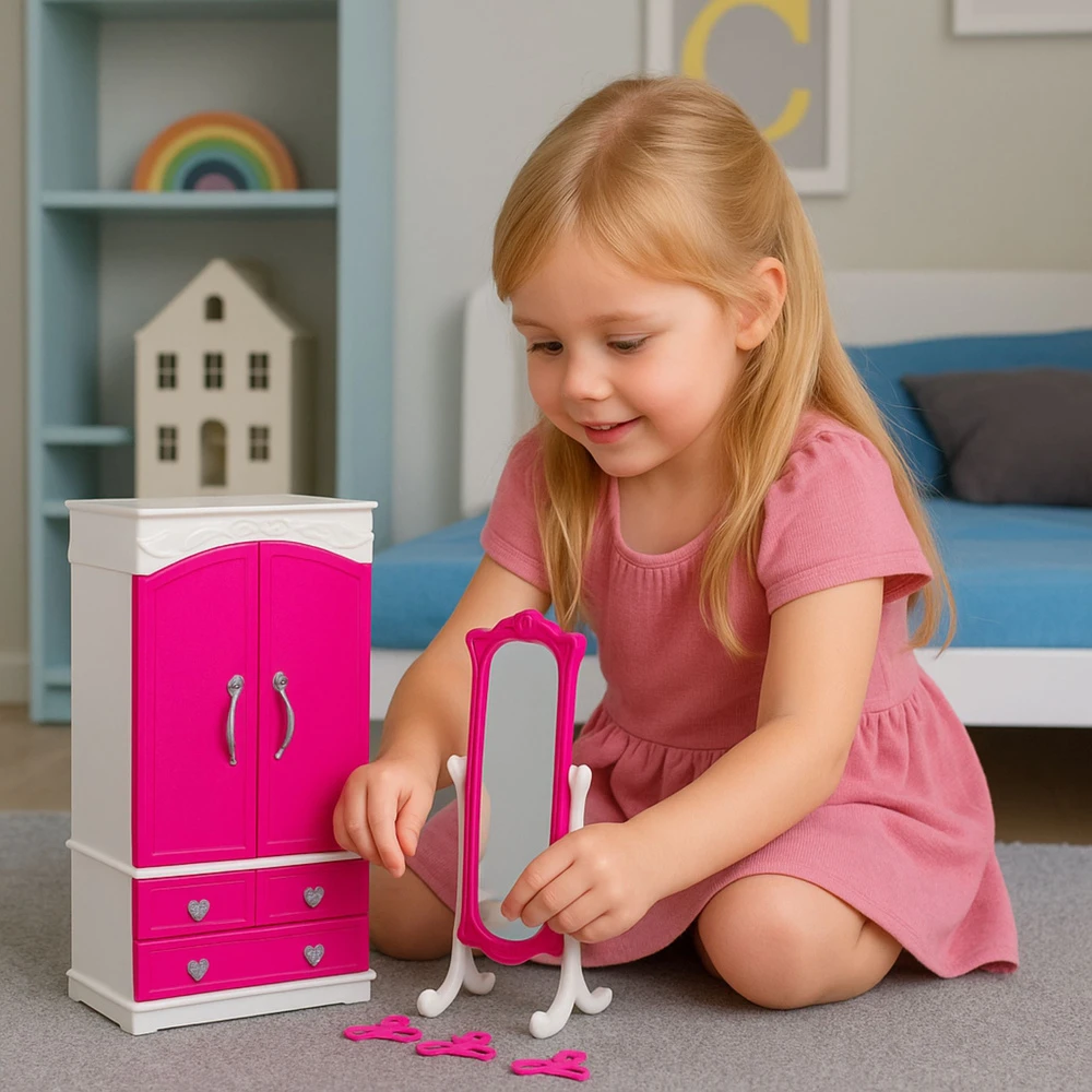 Lean Toys Lėlių baldų komplektas 29 cm lėlėms: spinta ir veidrodis