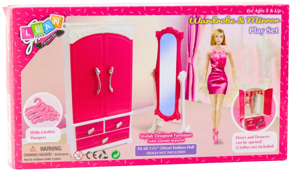 Lean Toys Lėlių baldų komplektas 29 cm lėlėms: spinta ir veidrodis