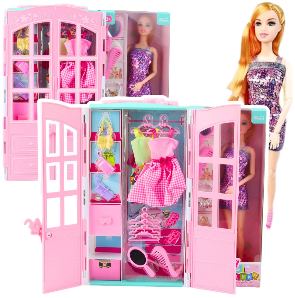 Lean Toys Lėlė su spinta ir priedais, 29 cm