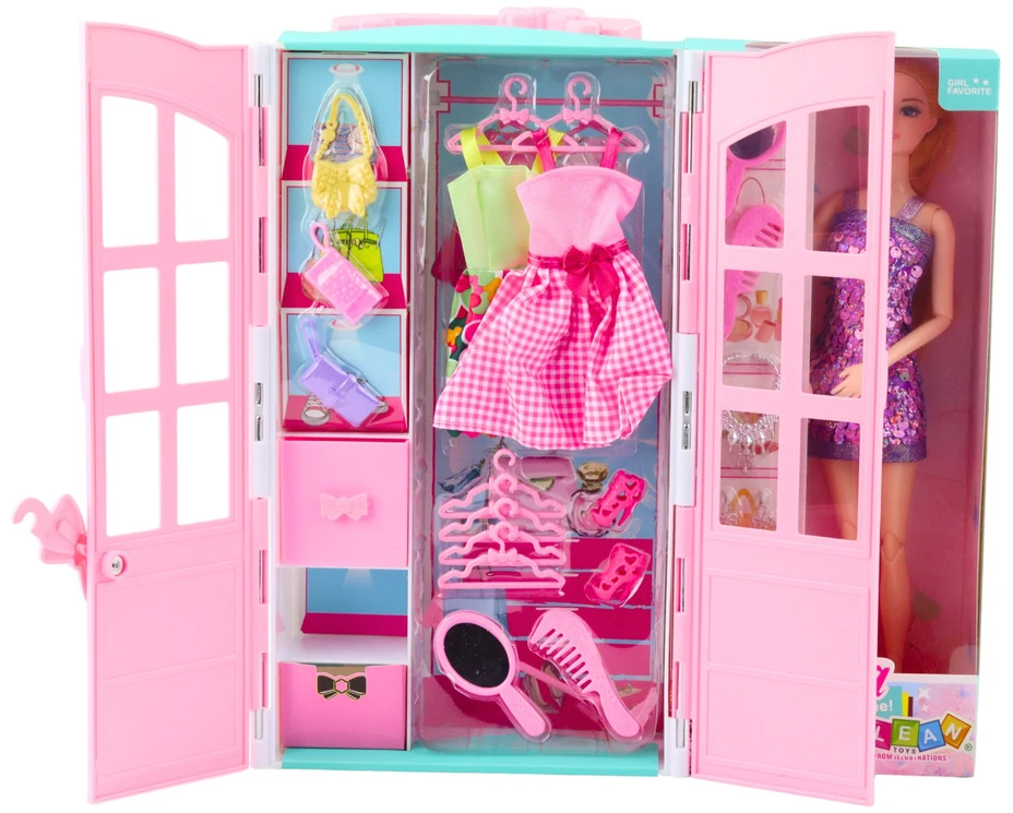 Lean Toys Lėlė su spinta ir priedais, 29 cm