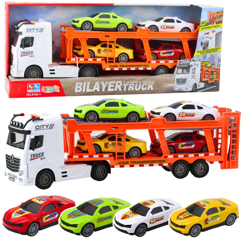 Lean Toys Vilkikas su šviesomis ir garsais, 57 cm, 4 automobiliai