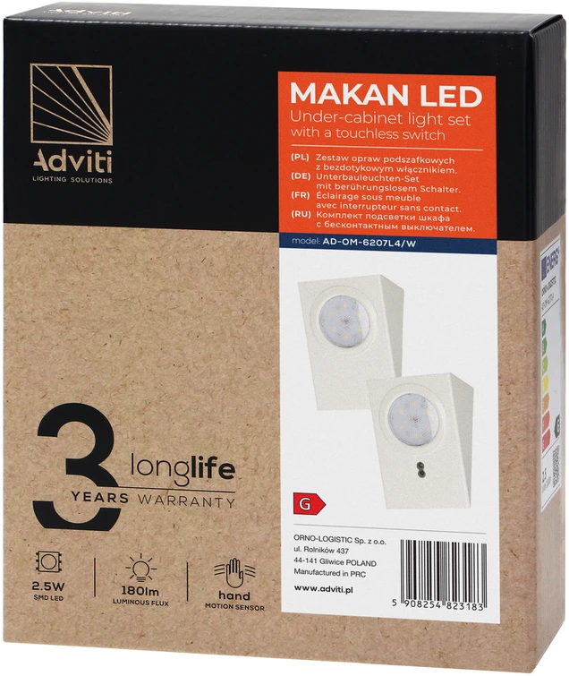 Orno Rinkinys MAKAN LED 2W spintelės šviestuvas, 180lm, 4000K, su bekontakčiu jungikliu, baltas