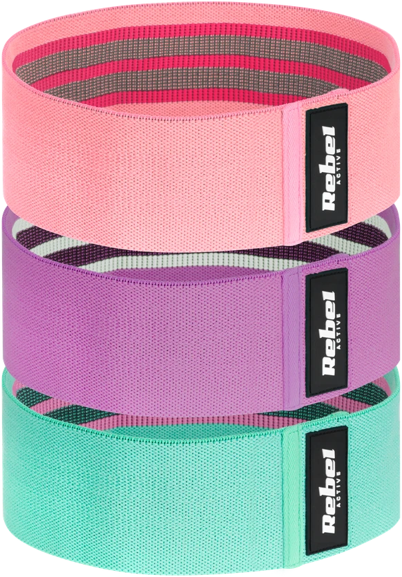Medžiaginių mankštos juostų rinkinys - Mini Band M, 27-55 kg, 3 medžiaginės juostos, REBEL ACTIVE