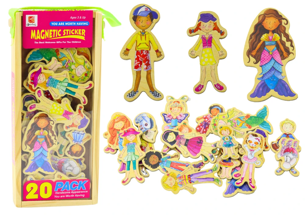 Lean Toys Mediniai magnetukai su spalvingais personažais, 20 vnt.