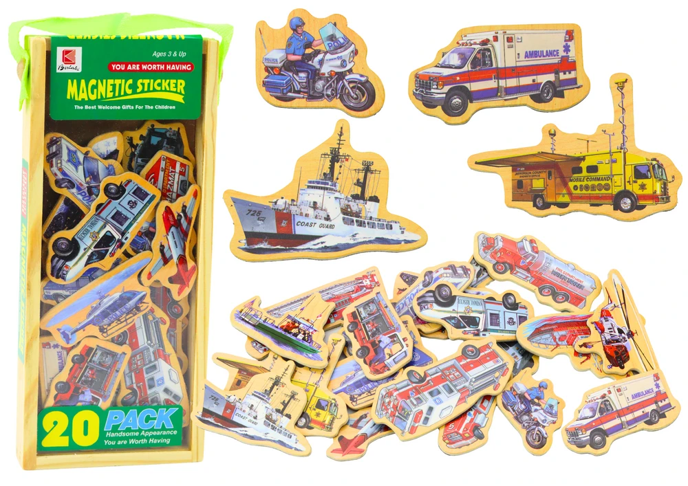 Lean Toys Medinių Magnetų Rinkinys su Transporto Priemonėmis, 20 vnt.