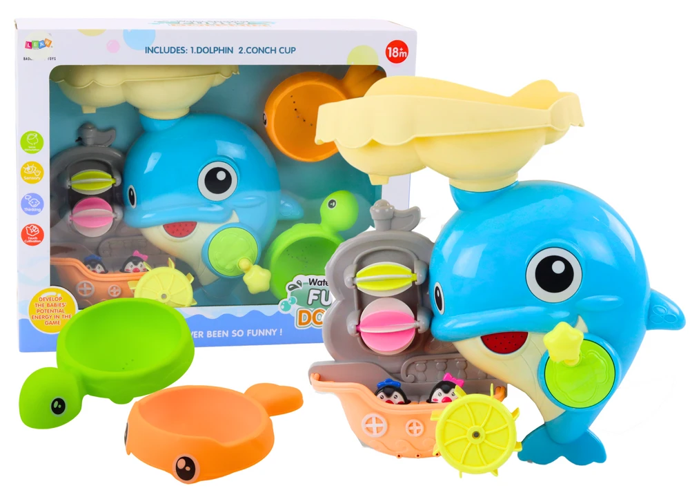Lean Toys Mėlynojo delfino vonios žaislų rinkinys