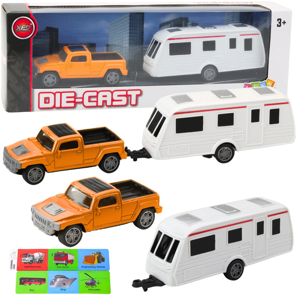 Lean Toys Metalinis oranžinis automobilis su kemperiu