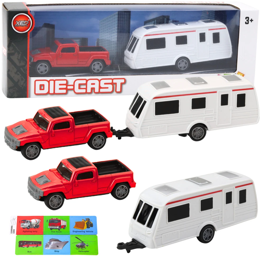 Lean Toys Raudonas metalinis automobilis su kemperiu