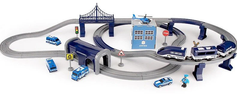 Lean Cars Policijos miesto traukinio rinkinys mėlynas