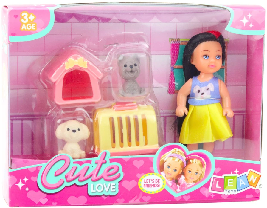 Lean Toys Lėlė su Šuniuku, Būdele ir Nešykle