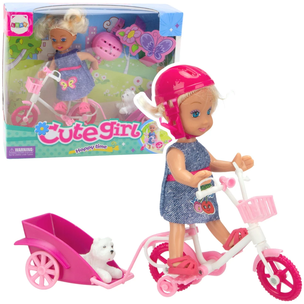 Lean Toys Žavingas rinkinys su lėle, dviračiu ir priekaba