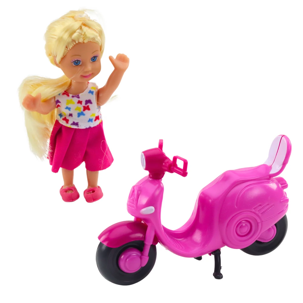 Lean Toys MINI LĖLĖ SU PASPIRTUKU IR ŠALMU
