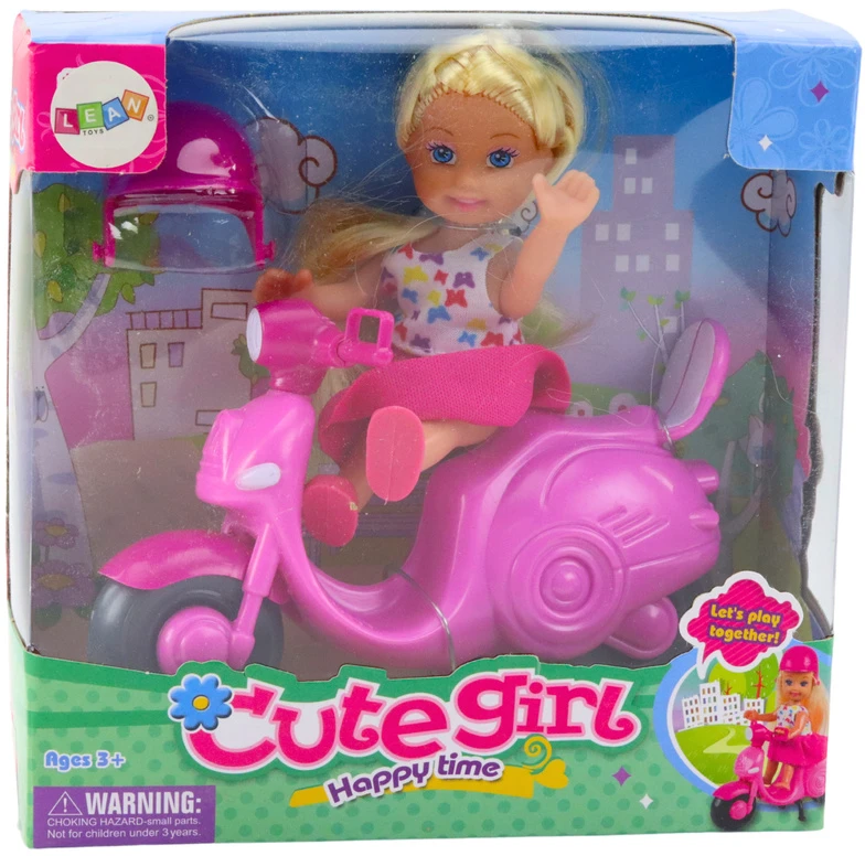 Lean Toys MINI LĖLĖ SU PASPIRTUKU IR ŠALMU
