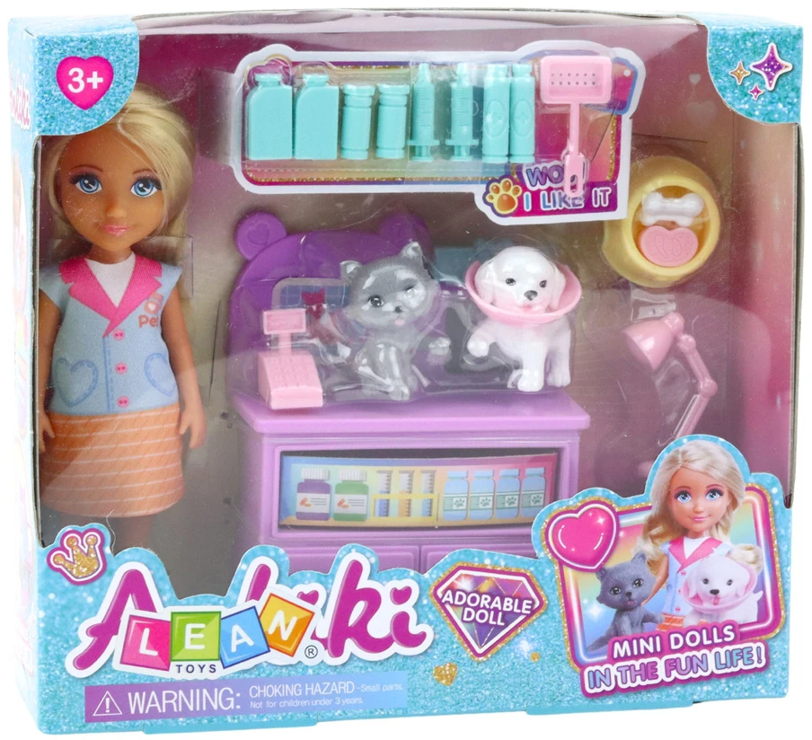 Lean Toys Veterinarijos žaislų rinkinys su lėle ir gyvūnais