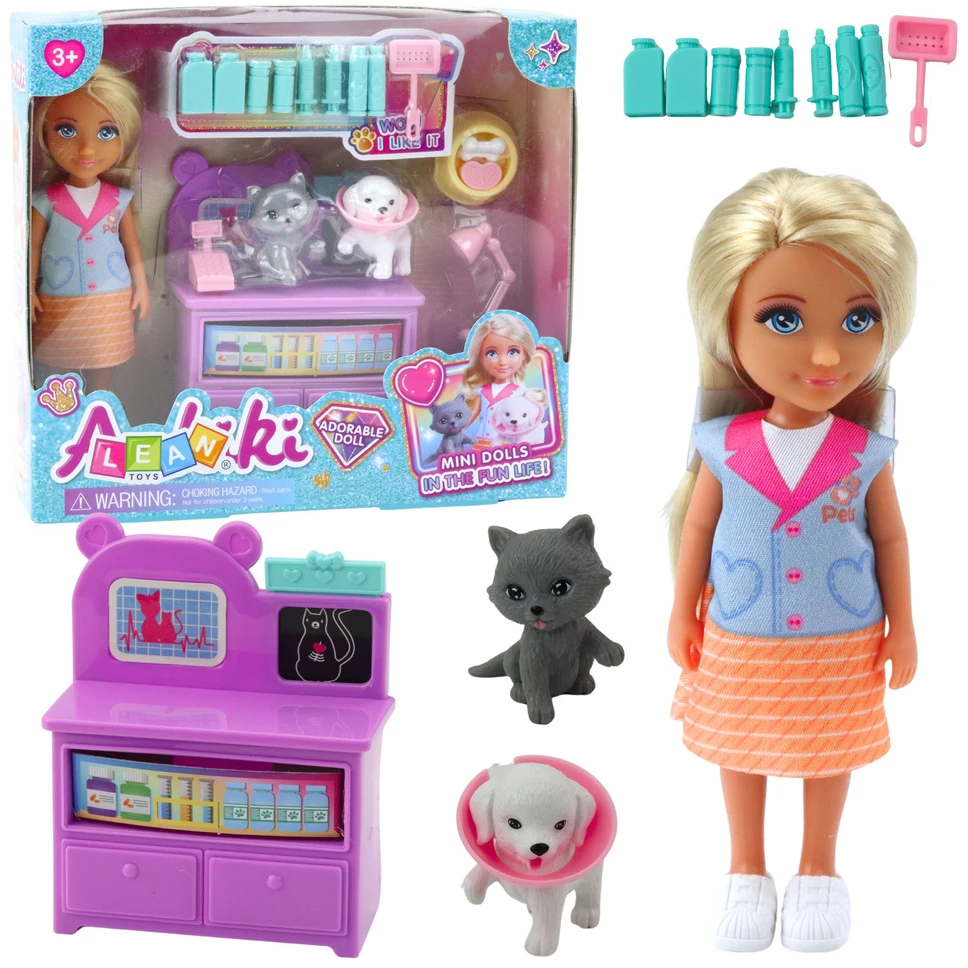 Lean Toys Veterinarijos žaislų rinkinys su lėle ir gyvūnais