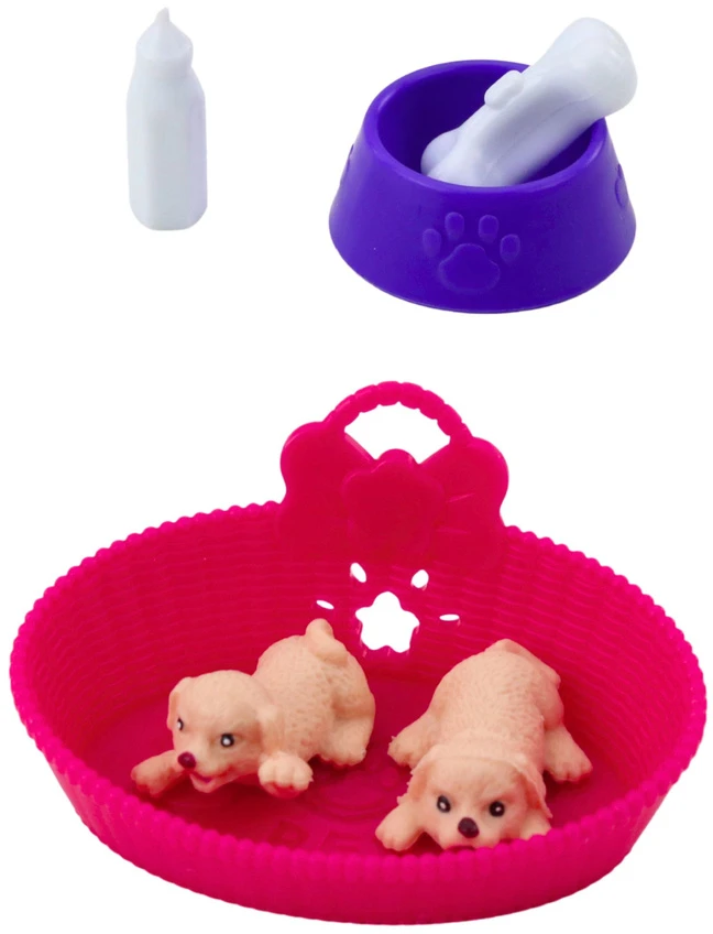 Lean Toys Žaislų rinkinys su lėle ir dviem šuniukais