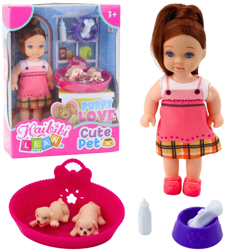 Lean Toys Žaislų rinkinys su lėle ir dviem šuniukais
