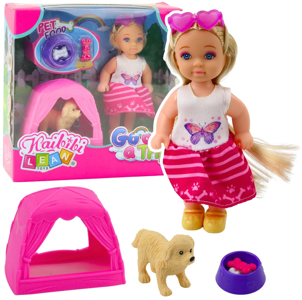 Lean Toys Lėlės rinkinys su šuniuku ir palapine