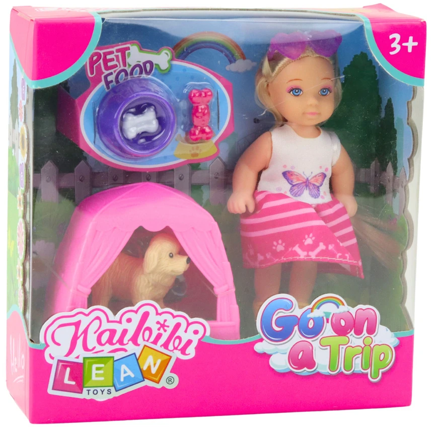 Lean Toys Lėlės rinkinys su šuniuku ir palapine